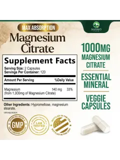 Citrato de Magnesio 1000 Mg - Suplemento de Magnesio  - Pastillas Complejos de Magnesio Extra Fuertes -  - 240 Cápsulas